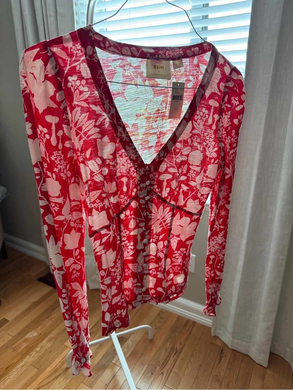 Anthropologie Maeve Red and White Floral Top